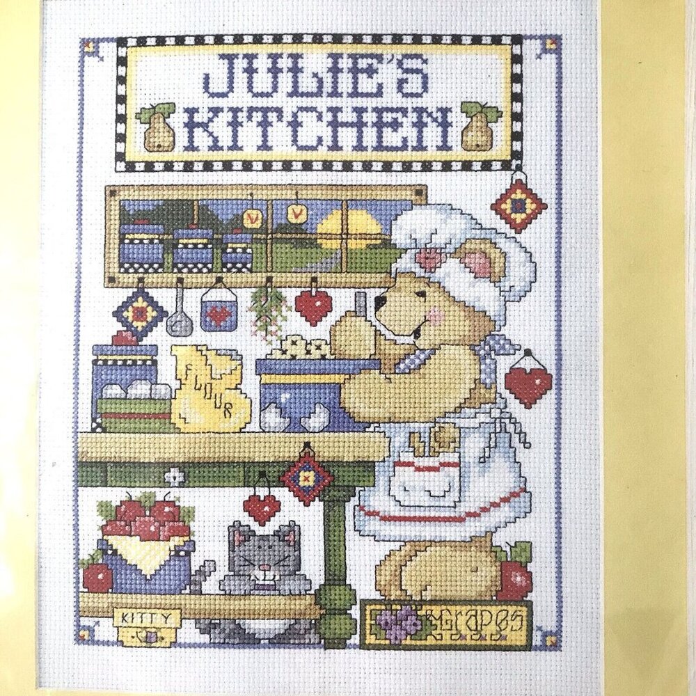 New Kitchen Cross Stitch Kit Bear farmhouse country chef Decor 8" x 10in Gift Ar